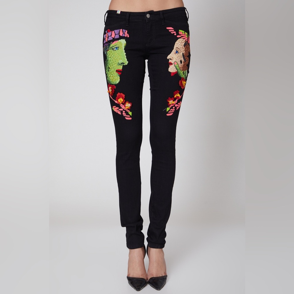 MANISH ARORA Black Embroidered Pants Women Size 28 Rare